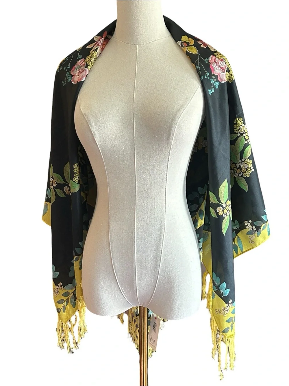 NWT JOHNNY WAS Emma Scarf Floral Silk Scarf Black Yellow & Multicolor 44” Square